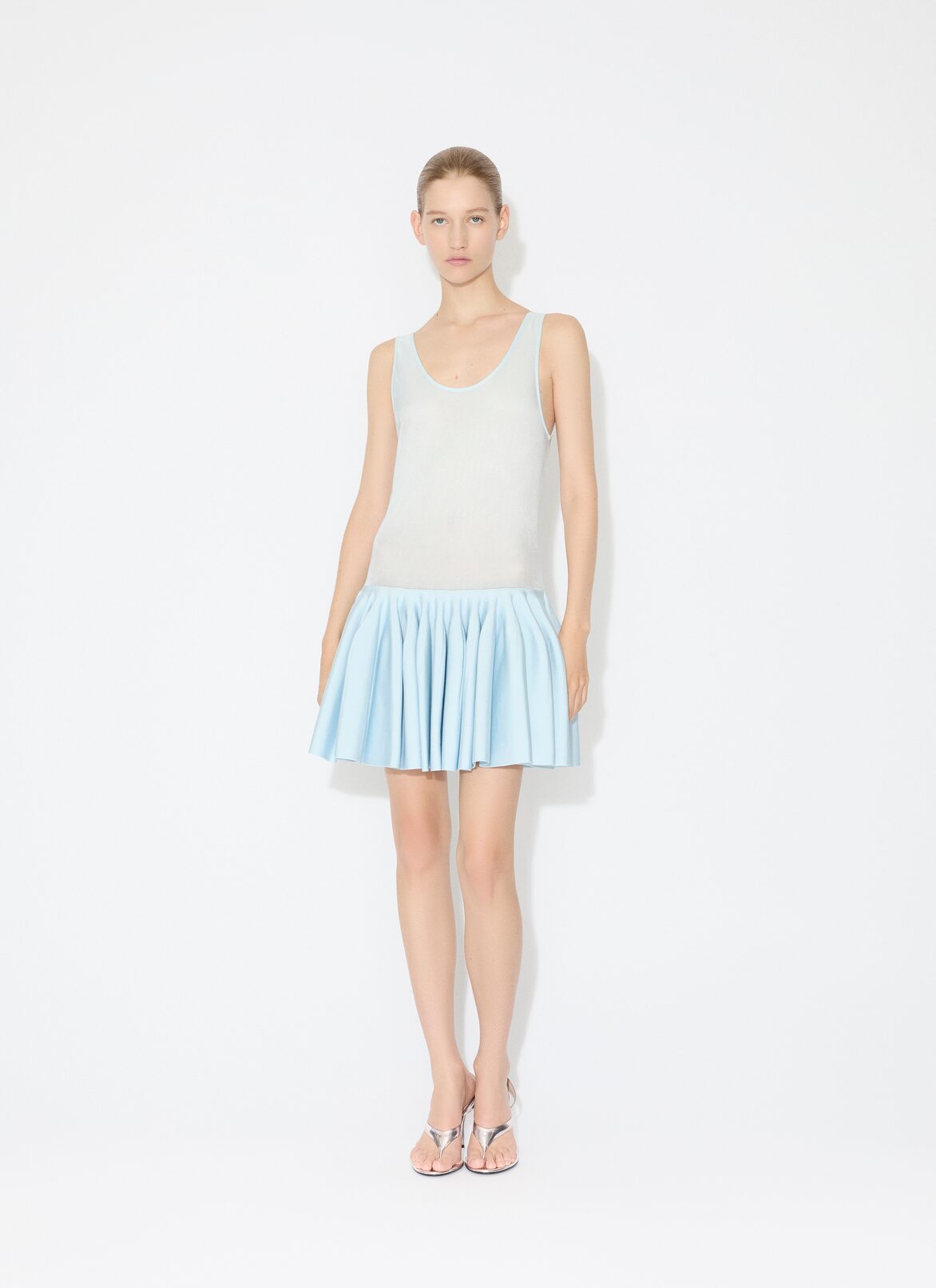 KNIT GODET DRESS ALAÏA BLUE KNIT GODET DRESS